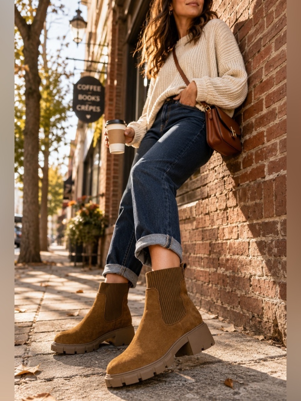 Steve Madden Hayle Chestnut Suede Lug Sole Chelsea Boots Women’s Size 8.5